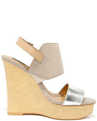 Kensie Devora Silver Suede Leather Platform Wedge Sandals