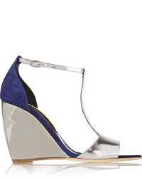 Rupert Sanderson June Mirrored Leather And Suede Wedge Sandals