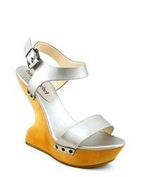 Luxury Rebel Garance Silver Leather Wedge Sandals Shoes Uk 8