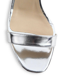 Manolo Blahnik Metallic Leather Ankle Strap Wedge Sandals
