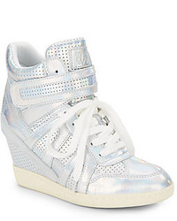 Silver Leather Wedge Sneakers