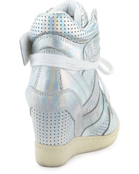 Ash Beck Iridescent Leather Wedge Sneaker Silver