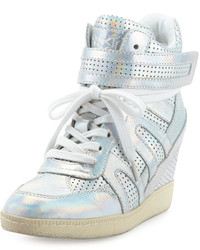 Ash Beck Iridescent Leather Wedge Sneaker Silver