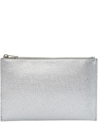 Silver Leather Zip Pouch