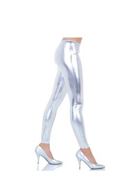 Underwraps Sexy Silver Leggings Pants 80s Footless Stockings