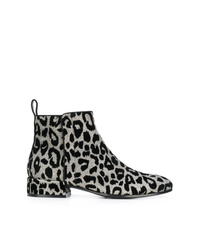 Silver Leopard Leather Ankle Boots