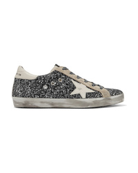 Silver Leopard Leather Low Top Sneakers