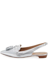 Elie Tahari Pacer Loafer Style Slingback Flat Silver