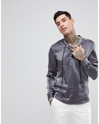 ASOS DESIGN Regular Fit Shirt With Lace Up Collar In Silver