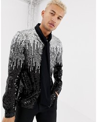 ASOS DESIGN Regular Fit Sequin Shirt With Pussy Bow Neck