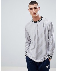 ASOS DESIGN Relaxed Longline Long Sleeve T Shirt With Diagonal Shadow Stripe With Tipping In Grey