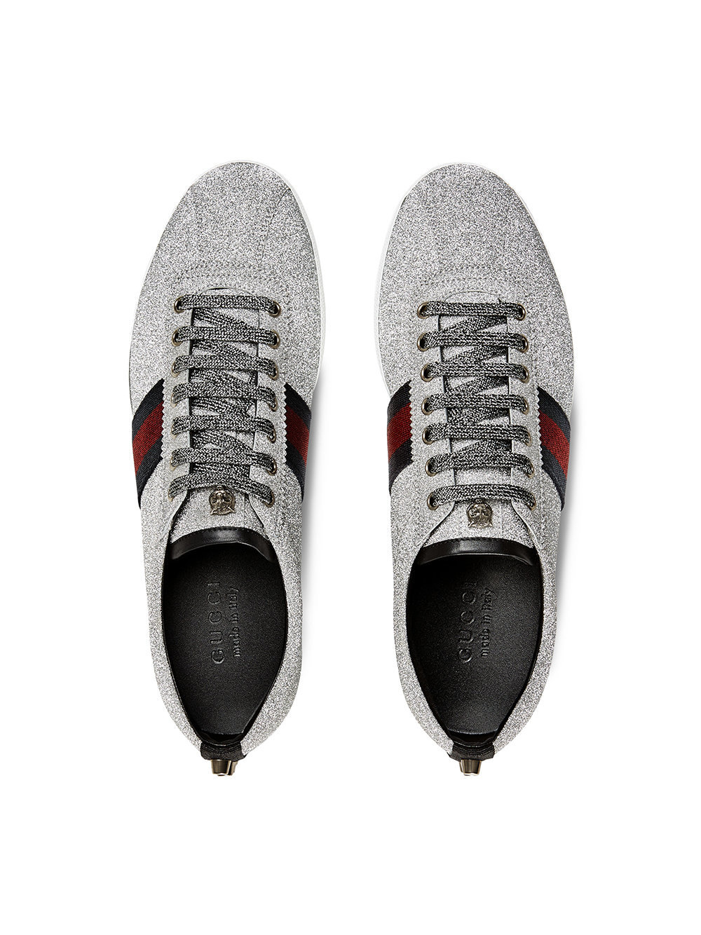 Gucci Silver Glitter Titan Web Studded Low Top Sneakers Size 39 at 1stDibs