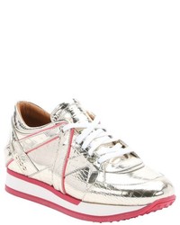 Jimmy Choo Metallic Gold Geranium Croc Embossed Patent Leather London Lace Up Sneakers