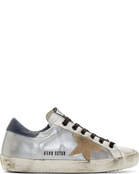 Golden Goose Silver White Leather Superstar Sneakers