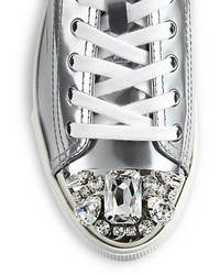 Miu Miu Swarovski Crystal Cap Toe Patent Leather Sneakers