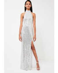 Missguided Silver High Neck Maxi Dress