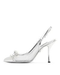 Dolce And Gabbana Silver Mesh Bejewelled Bow Slingback Heels