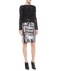 Milly Metallic Leather Pencil Skirt
