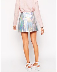 Asos Collection Holographic Mini Skirt With Zip Front