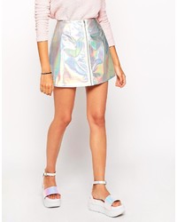 Asos Collection Holographic Mini Skirt With Zip Front