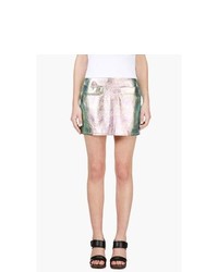 Marc by Marc Jacobs Pink And Turquoise Iridescent Metallic Leather Mini Skirt