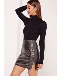 Missguided Metallic Double Split Mini Skirt Silver