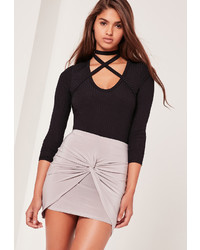 Missguided Slinky Knot Front Mini Skirt Silver