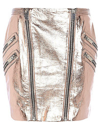River Island Rose Gold Metallic Leather Mini Skirt