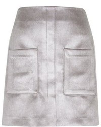 River Island Silver Velvet Pocket Mini Skirt