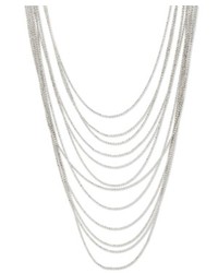 2028 Silver Tone Multi Row Chain Necklace