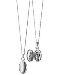 Monica Rich Kosann 34 Pinstriped Silver Oval Locket Necklace