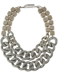 Lafayette 148 New York Double Chain Block Necklace Silvertone