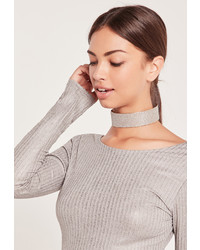 Missguided Chunky Glitter Choker Necklace Silver