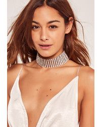 Missguided Diamante Thick Choker Silver