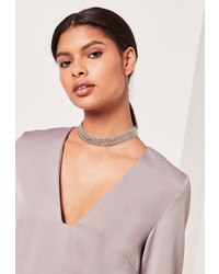 Missguided Double Layered Half Leaf Choker Necklace Silver