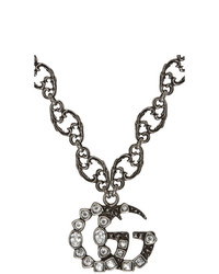 Gucci Silver Crystal Gg Necklace