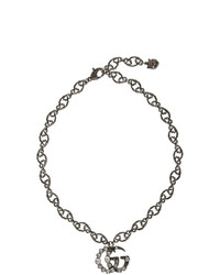 Gucci Silver Crystal Gg Necklace