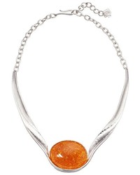 Robert Lee Morris Silver Sculptural Necklace With Amber Stone Necklace