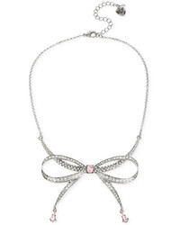 Betsey Johnson Silver Tone Crystal Bow Collar Necklace
