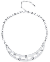 T Tahari Silver Tone Crystal Collar Necklace