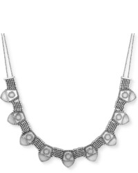 Lucky Brand Silver Tone Mesh And Stone Collar Necklace
