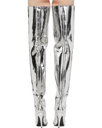Balenciaga Silver Mirror Heeled Over The Knee Boots
