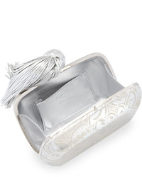 Roger Vivier Jaipur Paisley Silk Satin Minaudiere Bag Silver