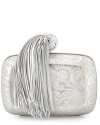 Roger Vivier Jaipur Paisley Silk Satin Minaudiere Bag Silver