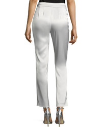 St. John Collection Liquid Satin Cropped Pants Silver