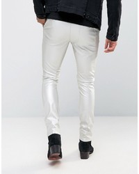 Asos Extreme Super Skinny Pants With Biker Details In Silver