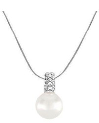 Majorica 12mm White Pearl Cubic Zirconia And Sterling Silver Necklace