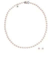 Mikimoto Cultured Pearl Necklace Stud Earring Set