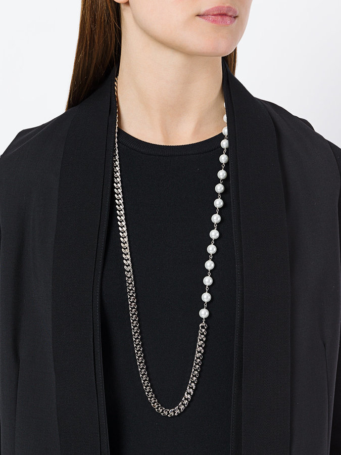 MM6 MAISON MARGIELA Pearls And Chain Necklace, $295 | farfetch.com |  Lookastic