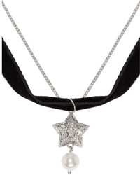 Miu Miu Silver Velvet Star And Pearl Necklace